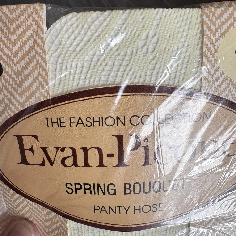Vintage Evan Picone Fishnet Pantyhose Sz M Long Buttercup Yellow Bouquet Japan